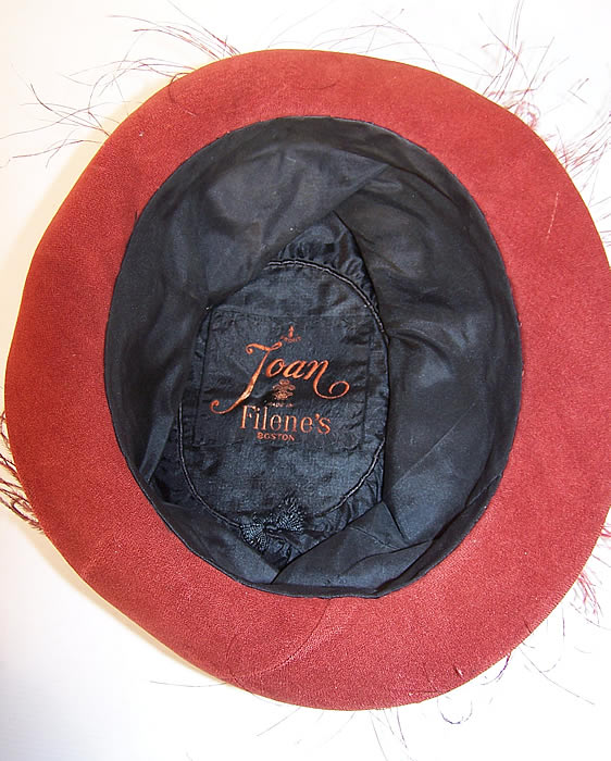 Vintage Joan Filene's Feather Rosette Flower Velvet Brim Cloche Hat