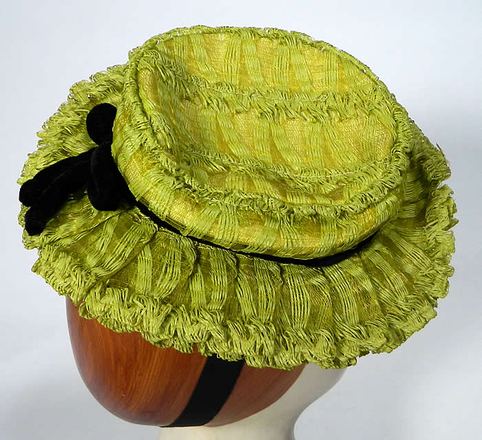 Vintage Chartreuse Lime Green Straw Small Skimmer Boater Cocktail Tilt Hat Fascinator