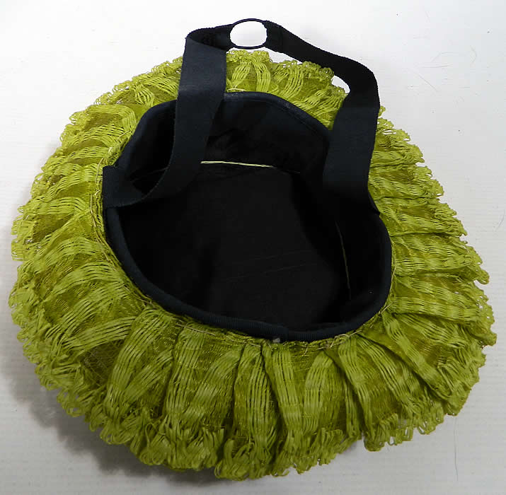 Vintage Chartreuse Lime Green Straw Small Skimmer Boater Cocktail Tilt Hat Fascinator