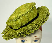 Vintage Chartreuse Lime Green Straw Small Skimmer Boater Cocktail Tilt Hat Fascinator