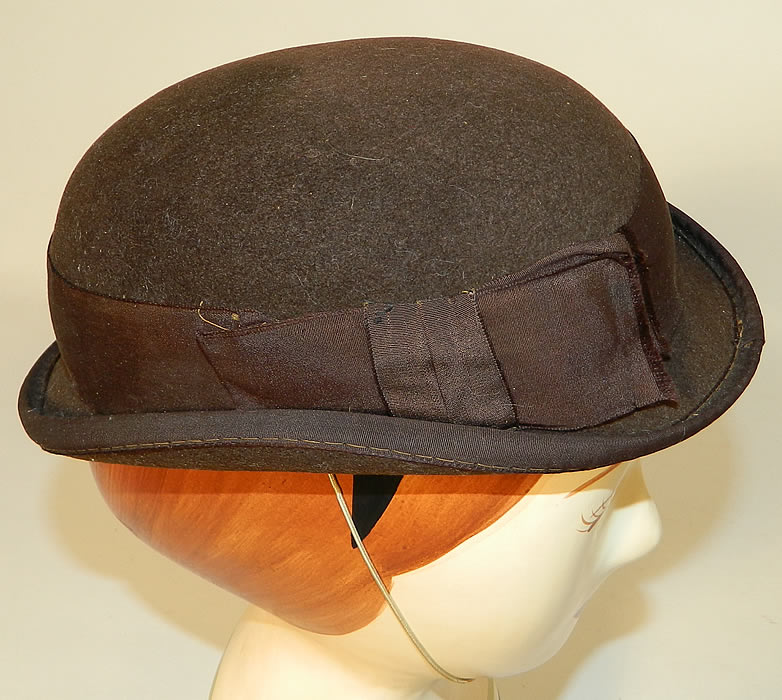 Victorian Women's Brown Wool Bowler Derby Riding Hat