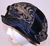 Vintage Art Deco Bobby Hats Black Silk Gold Lamé Lace Flapper Cloche Hat