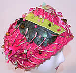 Vintage Christian Dior Chapeaux Pink Knit Ribbon Feather Beaded Trim Turban Hat