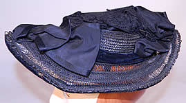 Victorian Woven Black Straw Silk Ribbon Lace Mourning Bonnet Hat