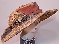 Edwardian Titanic Belle Epoque Woven Natural Straw Silk Flower Wide Brim Hat