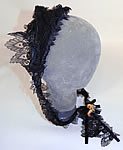 Victorian Civil War Era Black Chantilly Lace Floral Trim  Fanchon Bonnet Headdress