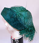 Edwardian Titanic Era Green Beaver Felt Fur Ostrich Feather Rolled Brim Hat