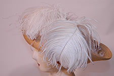 Edwardian Titanic Natural Straw Upturned Wide Brim White  Ostrich Feather Hat