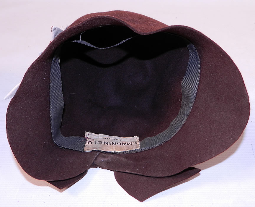 Vintage I Magnin & Co Brown Wool Felt Fall Maple Leaf Flapper Cloche Hat. This is truly a wonderful piece of wearable Art Deco textile art!