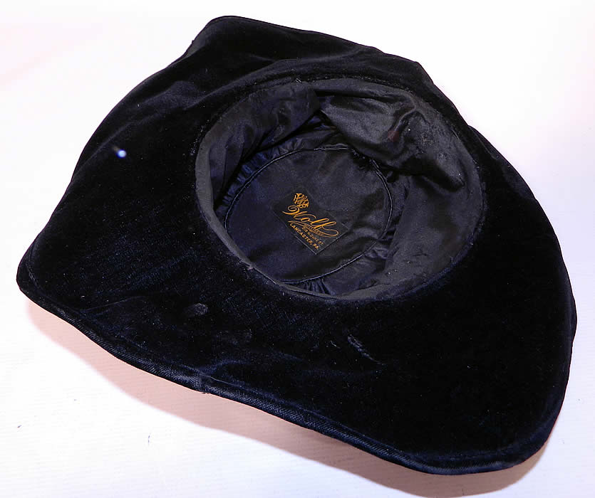 Edwardian Vintage Wolf Millinery Purple Velvet Flower Trim Wide Brim Hat. It is in good condition.  This is truly a wonderful piece of quality made wearable textile millinery art!