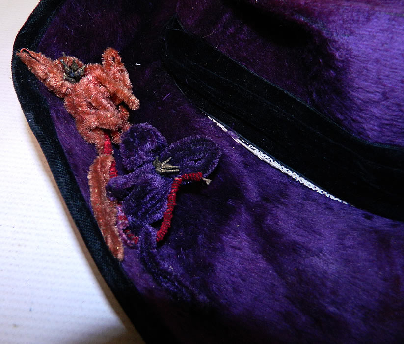 Edwardian Vintage Wolf Millinery Purple Velvet Flower Trim Wide Brim Hat. 