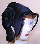 Vintage Marcelle Hats Art Deco Black  & White Silk Rosette Quilted Brim Flapper Cloche