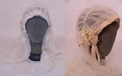 Vintage White Net Lace Silk Ribbon Bridal Bonnet Cap Headpiece Wedding Veil