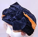 Vintage Art Deco Black & Orange Velvet Knotted Bow Trim Flapper Cloche Hat