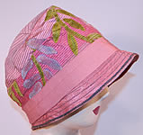 Vintage Art Deco Pink Silk Burnout Voided Velvet Floral Quilted Flapper Cloche Hat
