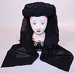 Victorian C.F. Hovey & Co Boston Label Black Silk Crepe Veil Full Mourning Bonnet Hat
