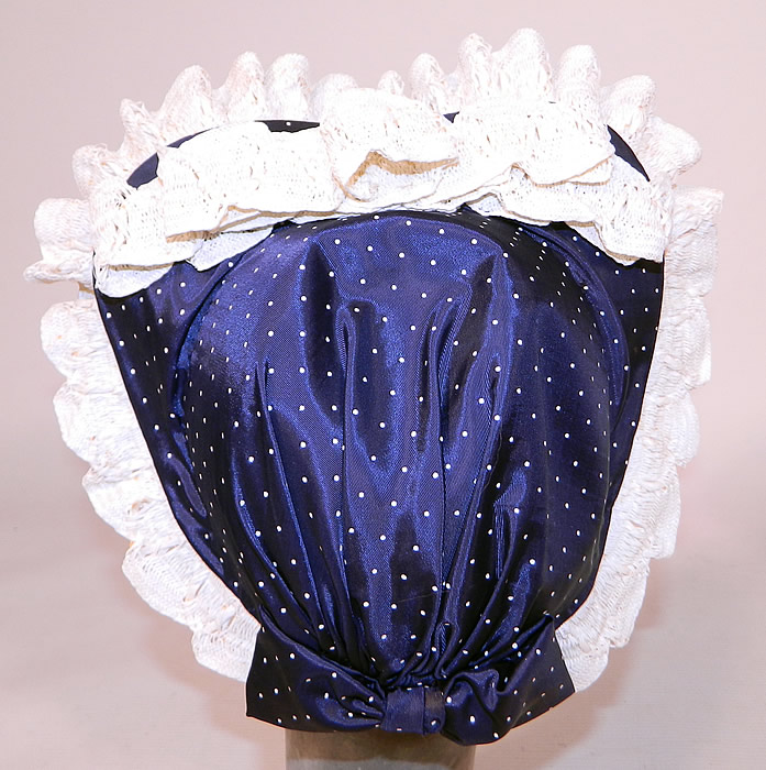 Vintage Navy Blue White Polka Dot Woven Straw Bow Heart Shape Fascinator Hat
The hat measures 30 inches in circumference. 