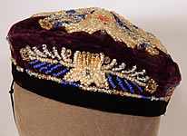 Antique Uzbek Beaded Velvet Victorian Smoking Cap Duppi Hat Tubeteika
