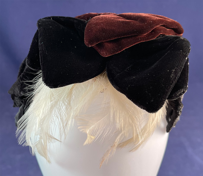 Vintage Black Velvet Leaf Applique Bow Feather Fascinator  display picture 2