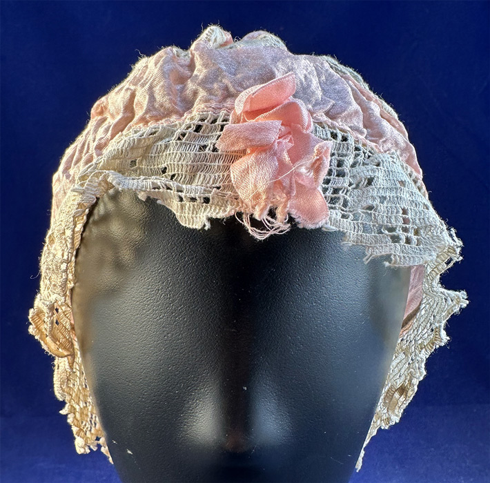 Vintage 1920s Pink Silk Ribbon White Filet Lace Bow Trim Boudoir