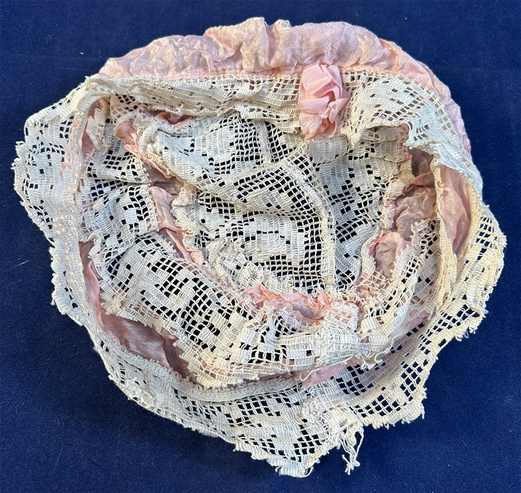 Vintage 1920s Pink Silk Ribbon White Filet Lace Bow Trim Boudoir