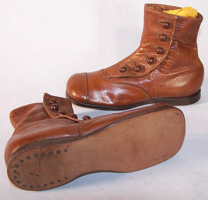 Victorian Brown Tan Leather High Button Child Baby Boots 