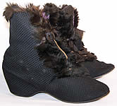 Victorian Black Silk Quilted Fur Trim Winter Carriage Boots 