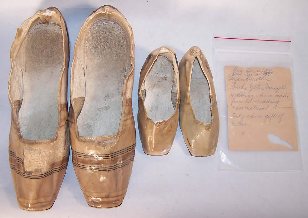 Antique Wedding Straight Sole Shoes Bride & Baby  Front view.