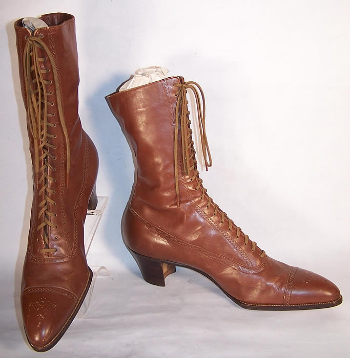 Victorian Jordan Marsh Co. Brown Leather High Top Boots  side view.