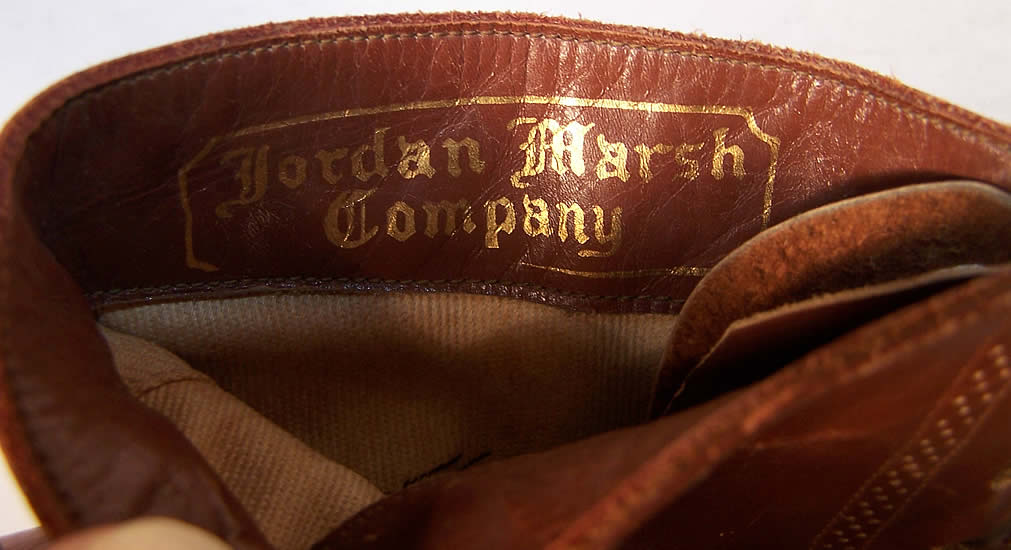 Victorian Jordan Marsh Co. Brown Leather High Top Boots  Close up.