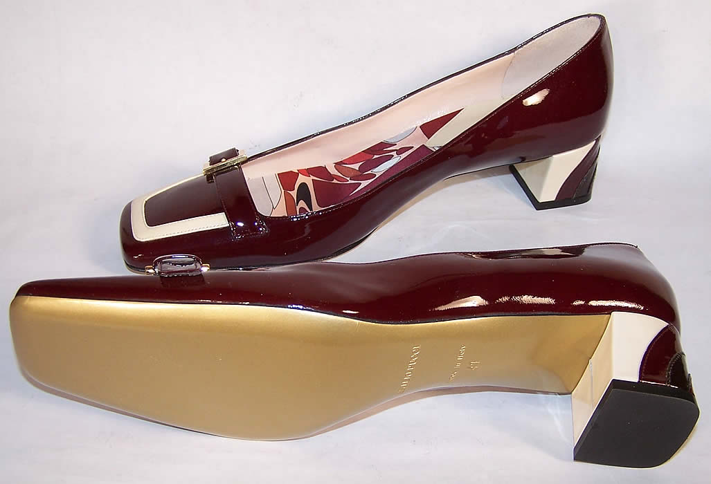 Unworn Emilio Pucci Patent Wine Two Tone Shoes side view.