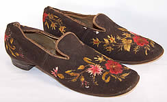 Victorian Gentlemen's Brown Wool Embroidered Slipper Shoes 