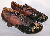 Victorian Red & Black Embroidered Velvet Leather Shoes 