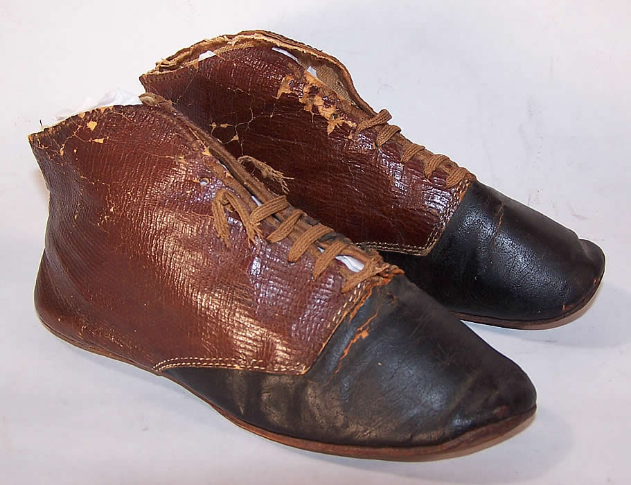 Victorian Childs Brown Black Leather Dainty Ankle Half Boots side View.