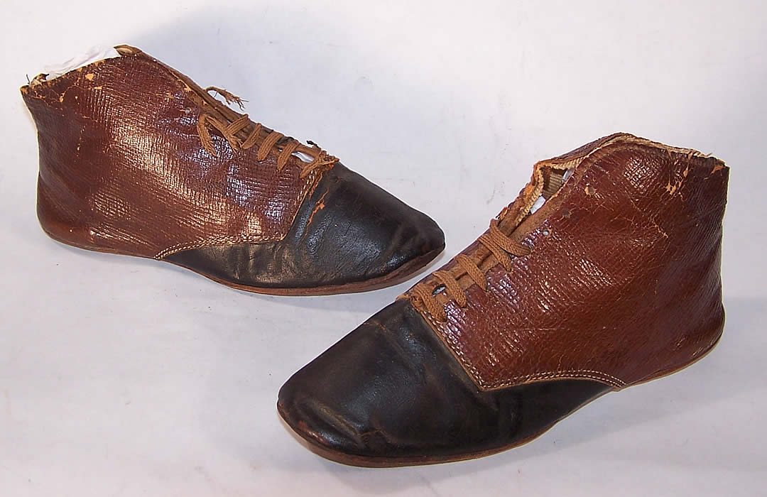 Victorian Childs Brown Black Leather Dainty Ankle Half Boots  side view.