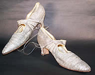 Art Deco Silver Lamé Brocade Mary Jane Button Strap Shoes