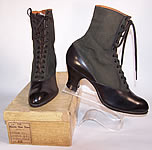 Unworn Edwardian Harris Shoe Store Black Leather Wool Boots Box