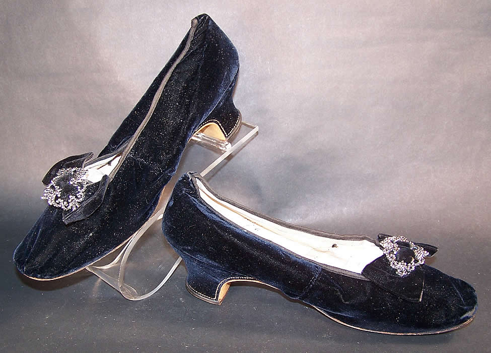 Hellstern Paris Label Victorian Velvet Steel Cut Buckle Straight Sole Shoes  side view.