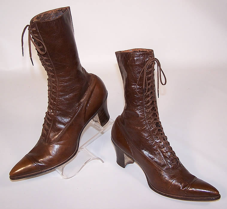 Victorian Mayer Martha Washington Brown Leather High Top Lace-up Boots