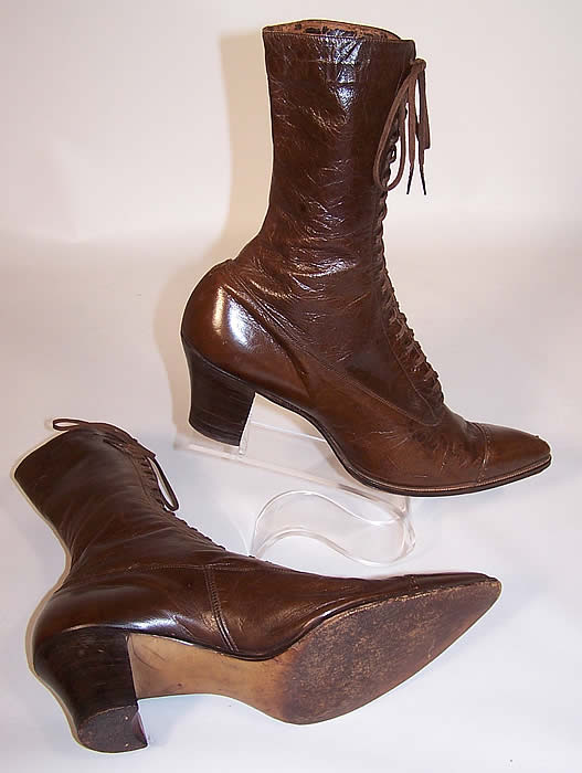 Victorian Mayer Martha Washington Brown Leather High Top Lace-up Boots