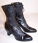 Unworn Women's Vintage Victorian Black Leather High Top Lace-up Boots