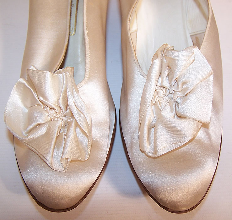 Edwardian Jordan Marsh Co. White Silk Rosette Bridal Wedding Shoes