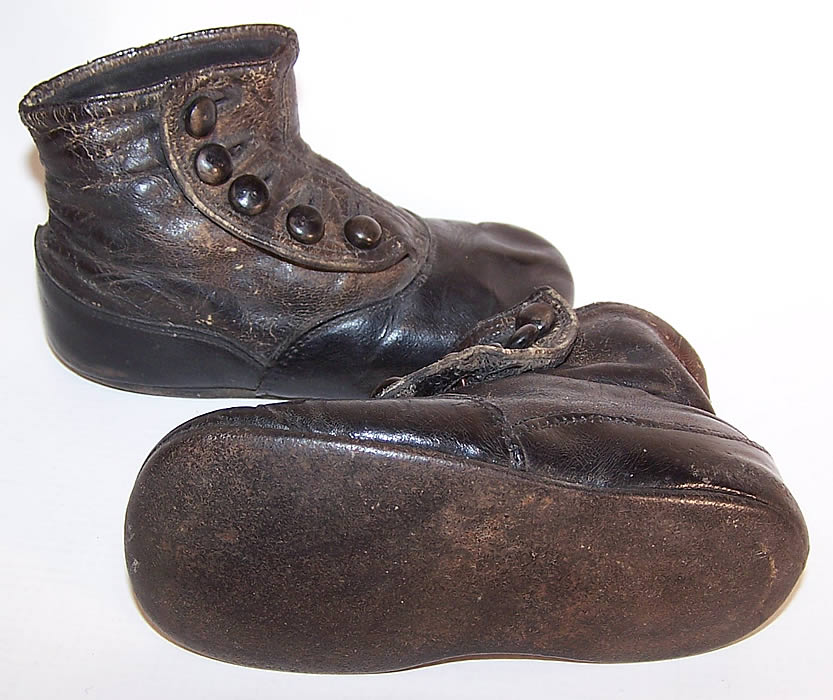 Victorian Antique Childrens Black Leather High Button Baby Boots Infant ...