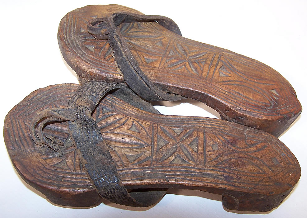 Antique Pakistan Afghanistan Carved Wood Khrawan Stilt Sandal Shoes