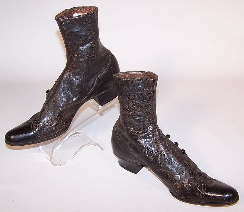 Victorian Women's Black Leather High Top Button Boots