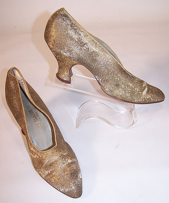 Vintage J&J Slater NY Art Deco Gold Lamé Brocade Flapper Slipper Shoes