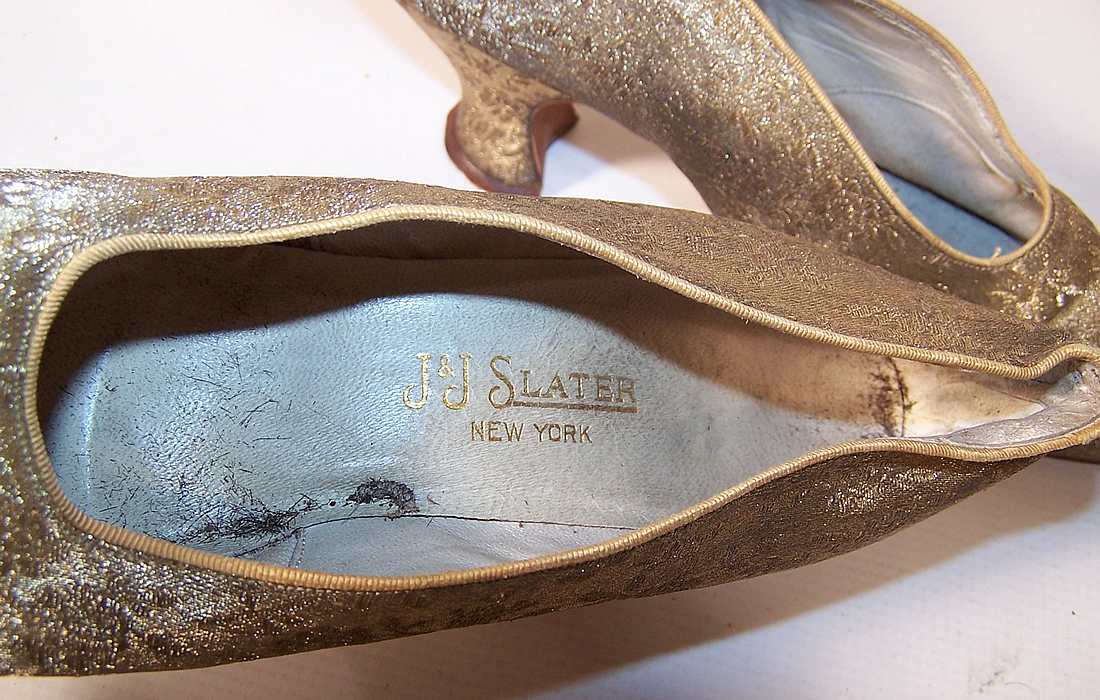 Vintage J&J Slater NY Art Deco Gold Lamé Brocade Flapper Slipper Shoes