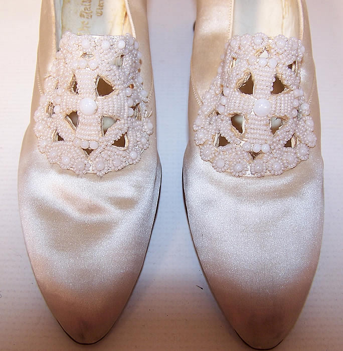 Edwardian Halle Brothers Co. White Silk Beaded Bridal Wedding Shoes