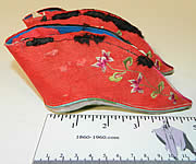 Antique Chinese Red Silk Embroidered Bound Foot Lotus Slipper Wedding Shoes