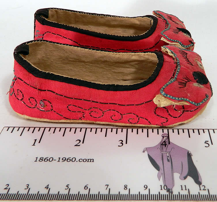 Antique Chinese Child's Red Silk Dragon Shoes